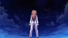 Night woman back long hair anime girls brunettes back view game 