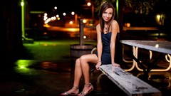 Night woman bench brunettes models high heels