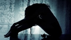 Night woman silhouettes curtains brunettes models Sandy Manase