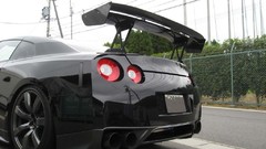 Nissan GTR Nissan GT-R R35 black cars rear view cars spoilers
