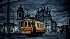 Noir Portugal tram Oporto