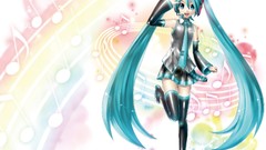 Notes anime girls headsets hatsune miku vocaloid twintails