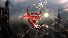 Nuclear biohazard broken glass apocalyptic digital art sunlight