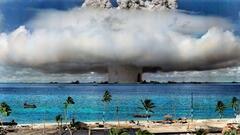 Nuclear bombs nature water Trees beach explosion palm trees