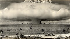 Nuclear sepia palm trees explosion