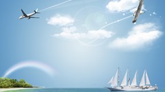 Ocean Aircraft Birds Boats Islands