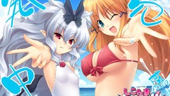 Ocean Anime devil white hair red eyes Ribbons Beaches blondes 