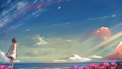 Ocean Anime little girl artwork skyscapes