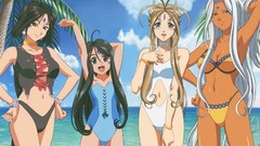 Ocean Anime long hair ah my goddess bikini swimsuits beach girls