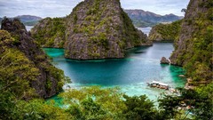 Ocean Boats Islands Philippines cliffs Beaches tropical