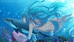 Ocean bubbles Dolphins underwater swimming anime girls hatsune 