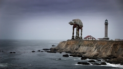 Ocean cars shore lighthouses