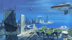 Ocean futuristic buildings concept