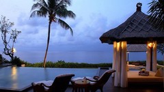 Ocean light hut palm trees romantic lanterns curtains gazebo