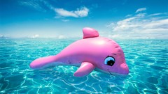 Ocean pink Dolphins float