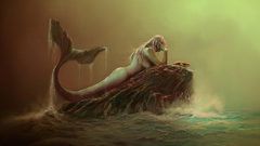 Ocean rocks mermaids artwork