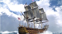 Ocean ships Flags Britain British sails sail ship cannons