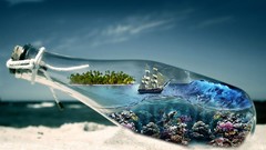 Ocean ships Islands Beaches bottles Photo manipulation