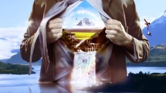 Ocean waterfalls human surreal artistic Desktopography