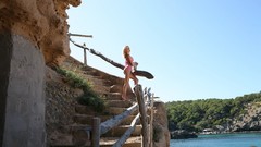 Ocean woman ass outdoors blondes bikini boobs fake boobs Julia 