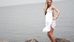 Ocean woman dress rocks Beaches outdoors blondes models ella 