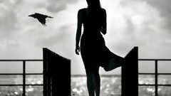 Ocean woman dress silhouettes