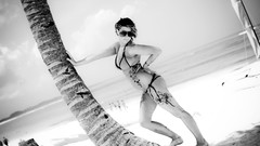 Ocean woman monochrome Beaches sunglasses tattoos sunlight 