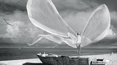 Ocean woman wings Boats Beaches
