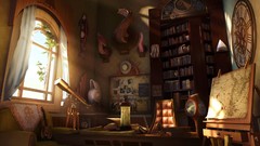 Office paintings captain cabin desk cgi window panes