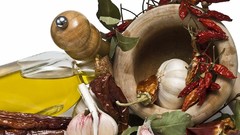 Oil bay leaf spices garlic