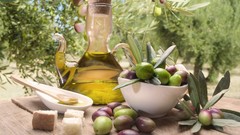 Oil food bread vegetables olives bowls