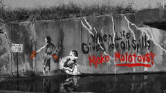 Oil graffiti molotovs spill