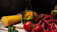 Oil tomatoes spaghetti