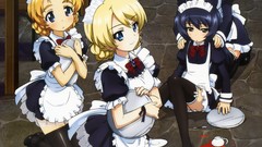 Orange Anime anime girls waitress girls und panzer kneeling 