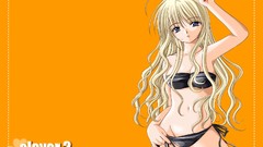 Orange anime girls bare shoulders
