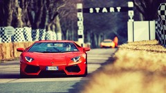 Orange cars Lamborghini driving outdoors vehicles 