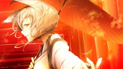 Orange close-up Umbrellas white hair faces anime girls short 