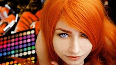 Orange colors purple eyes orange hair