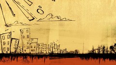 Orange Drawn retro comics drawings cityscapes