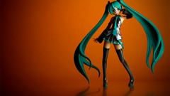 Orange headphones 3d long hair hatsune miku vocaloid pigtails 