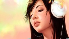 Orange headphones Anime