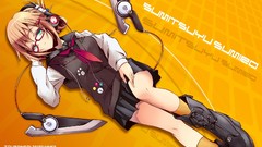 Orange headphones glasses anime girls boots original characters
