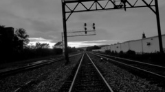 Orange train and tracks high Resolution