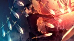 Orange weapons Boys! Knives coat male blue eyes brunettes short 