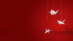 origami cranes (bird) paper artwork red sad red background