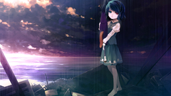 Outdoors blue hair sad