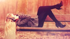 Outdoors headphones Music woman