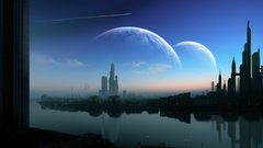 Outer space cityscapes futuristic