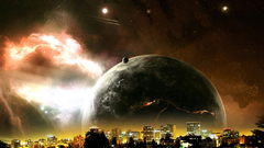 Outer space cityscapes planets