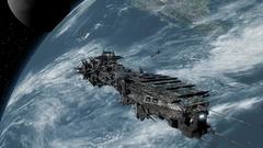 Outer space Earth spaceships